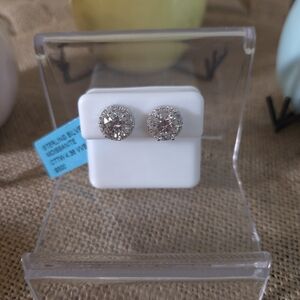 NWT 925 Sterling Silver 4.36 CTW Moissanite Halo Earrings